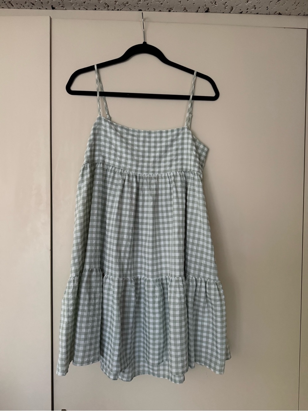 Petal & Pup Light Blue Gingham Tiered Spaghetti Strap Dress
